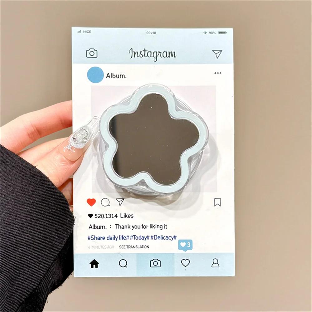Korean Cute Pink Blue Star Mirror For Magsafe Griptok Holder Phone Finger Ring Stand Support For iPhone 16 Pro Max Girl Bracket