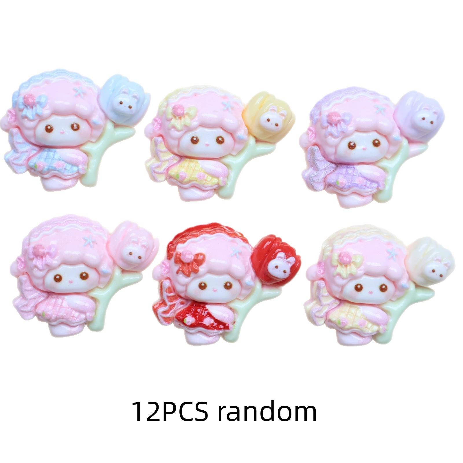 12/60PCS Cartoon DIY resin accessories, lamb flower cream glue handmade hair clip, phone case, keychain, jewelry accessories