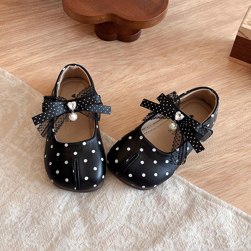 Girls French Style Bow Polka Dot Princess Soft Sole Single Shoes