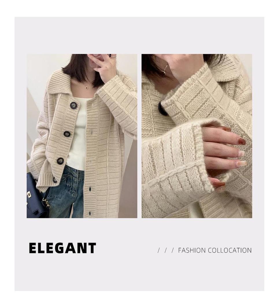 Women's 100% Pure Wool Lapel Cardigan: 2025 Autumn/Winter Loose Thick Knitwear Sweater.