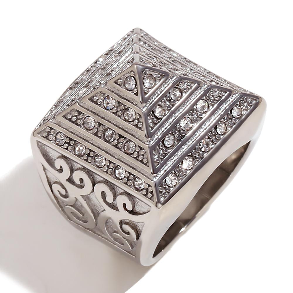 

MamacitaSlay New In Vintage Four Story Pyramid Vine Waterproof Men Ring Luxury Stainless Steel Jewelry Man Accessories Gifts 10 серебряный