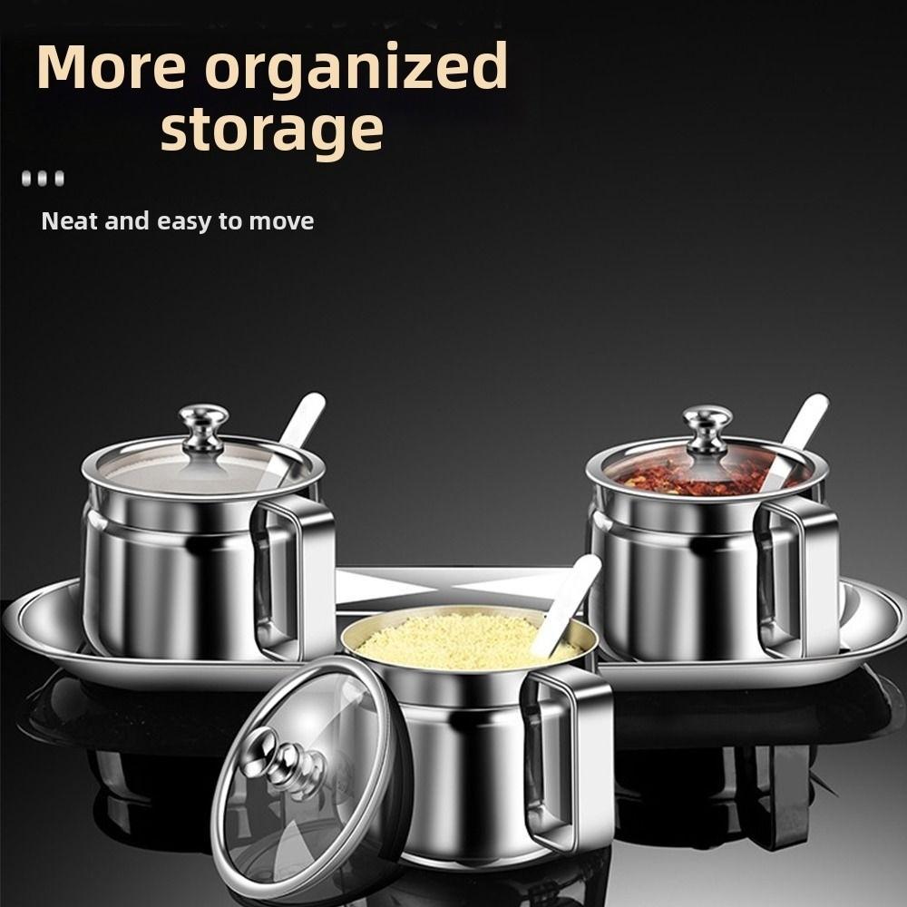 With Clear Lid and Handle Stainless Steel Seasoning Containers 500ml Spice Jars  for Home Kitchen