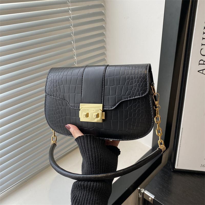 Niche Texture Crocodile Pattern Small Square Bag Women's New Fashionable High-value Shoulder Bag Versatile Messenger Underarm Bag Chain