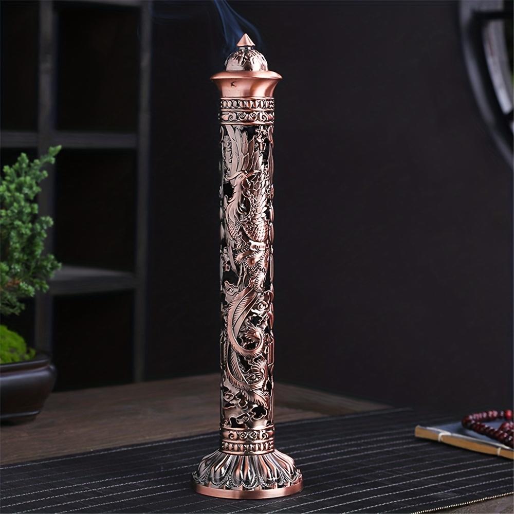 Retro Dragon Phoenix Relief Vertical Metal Incense Holder Hollow Carved Antique Incense Stick Incense Holder Home Decoration медный