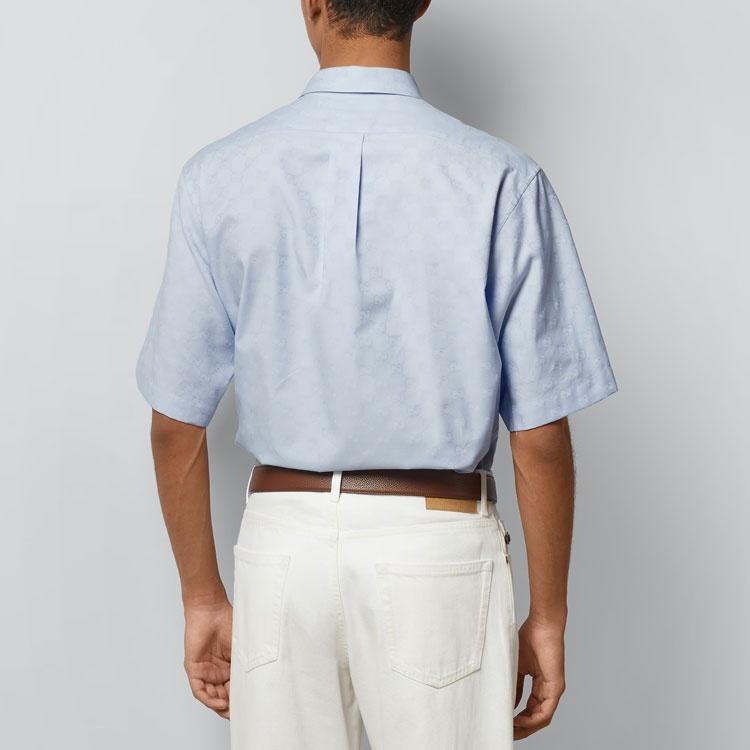 Gucci GG Supreme Oxford Cotton Shirt 'Light Blue' Men's 770295-ZAM9M-4850
