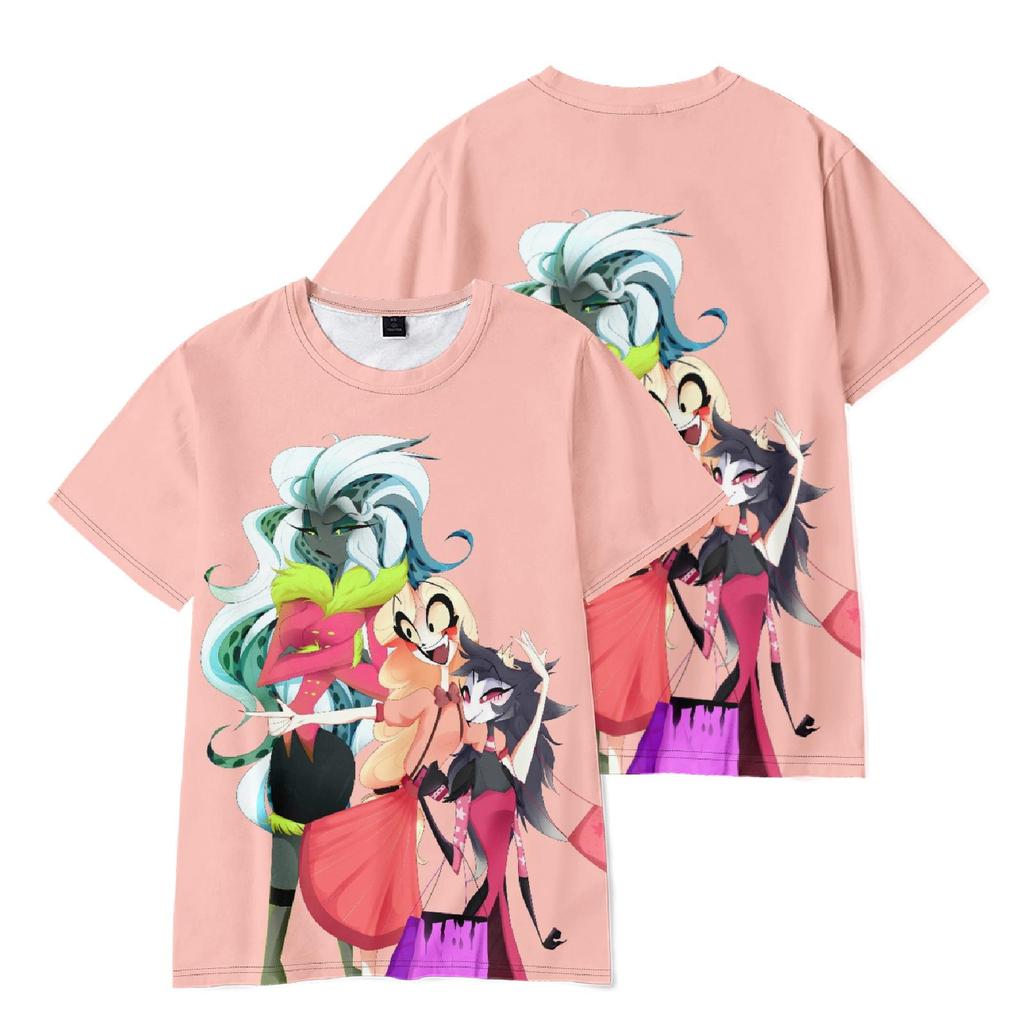 5 χρώματα Hazbin Hotel Anime Γυναικεία Ανδρικά μπλουζάκια Γραφικό πουκάμισο καρτούν με στάμπα σε λαιμόκοψη Oversized κοντά μανίκια Μόδα Ανδρικά ρούχα Streetwear