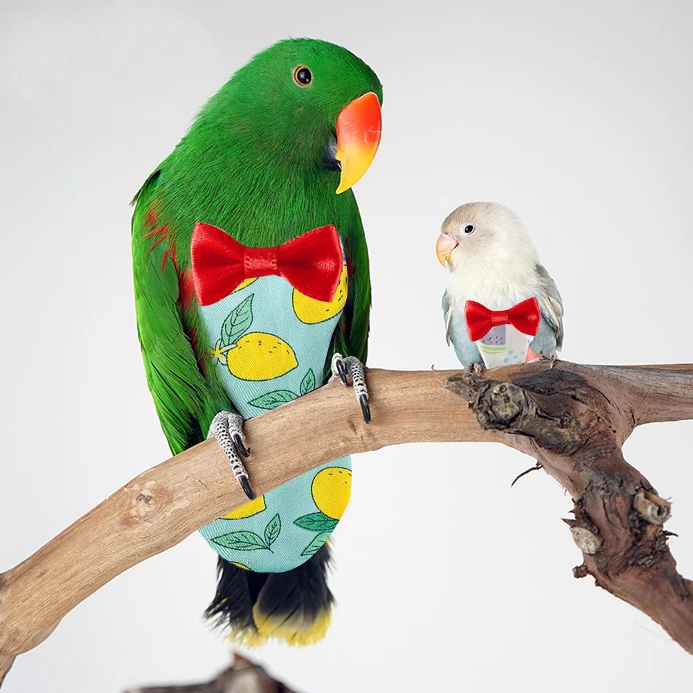 Parrot Diaper with Bowtie Cute Colorful Fruit Floral Cockatiel Pigeons Small Medium Large Pet Birds Flight Suit Clothes Washable