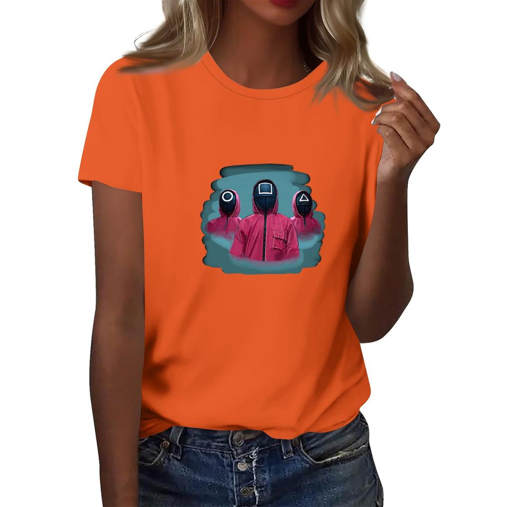 Damen Rundhals Bedrucktes Kurzarm T-Shirt Top