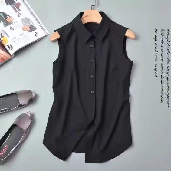 

Женский профессиональный топ без рукавов из шифона большого размера в черно-белом цвете