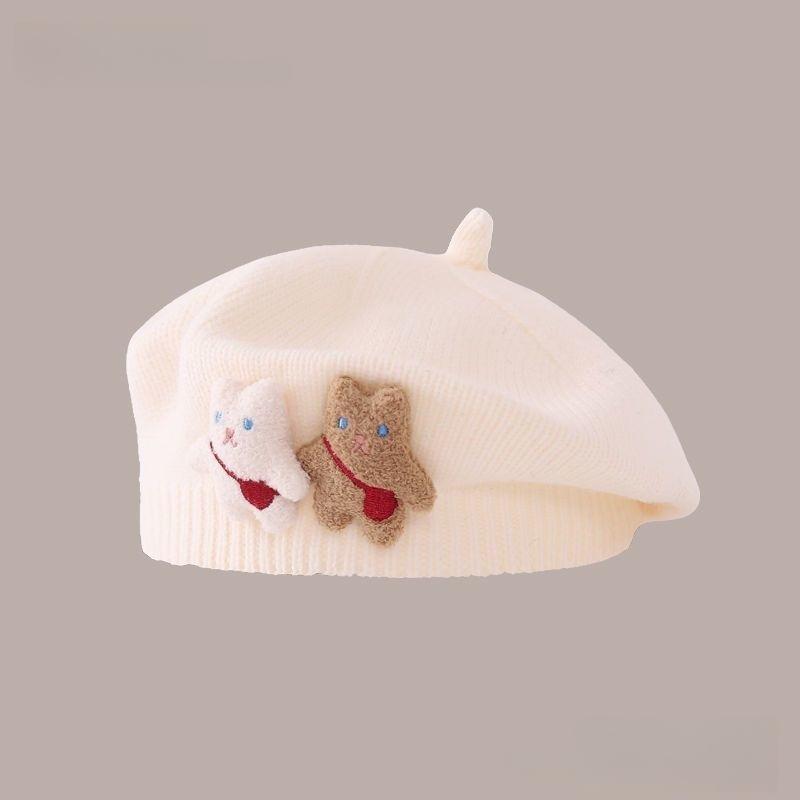 

1Pcs Cute Strap Bear Warm Beanie Cap Solid Color Knitted Baby Beret Hat For Kids Girls Autumn Winter Artist Painter Caps A3
