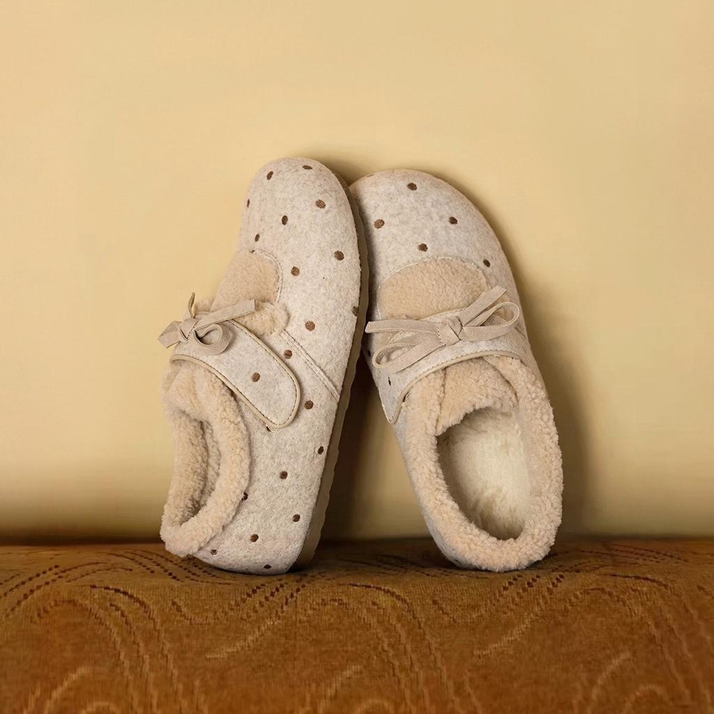 Bow heightening Birkenstock single shoes winter velvet outer wear fluffy shoes women's new versatile casual platform cotton shoes