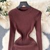 Abito aderente a maniche lunghe a maniche lunghe con scollo a O elegante elegante da donna Abito aderente in maglia aderente alla moda sexy con abiti elastici sottili
