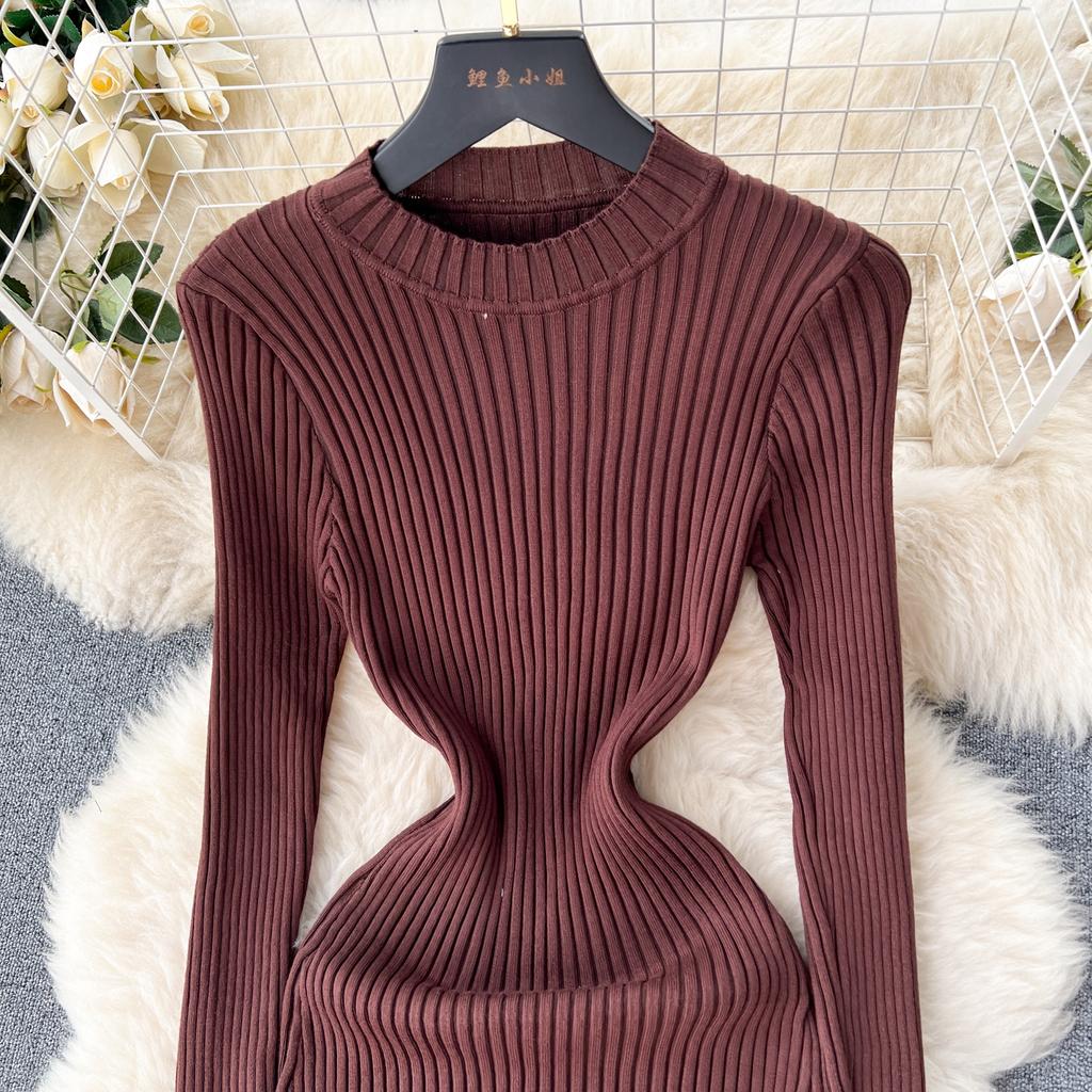 Abito aderente a maniche lunghe a maniche lunghe con scollo a O elegante elegante da donna Abito aderente in maglia aderente alla moda sexy con abiti elastici sottili