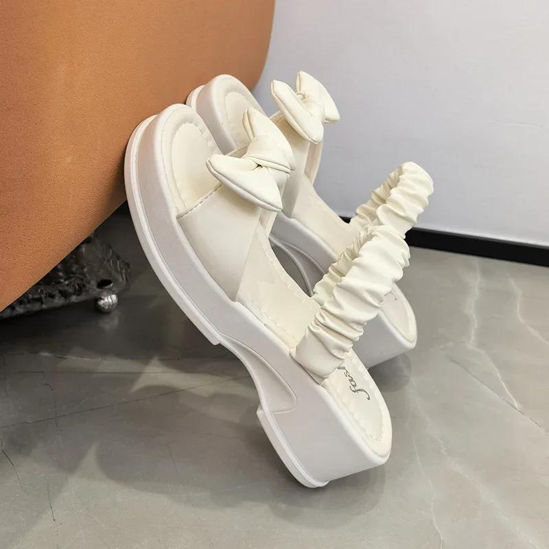 Móda Móda Ženy Nové Letní Ležérní Sandály s Tlustou Podrážkou Svrchní Oblečení Mašle Plážové Pantofle Sexy Nazouváky Platforma Boty Měkké Podpatky Kopyto Řím