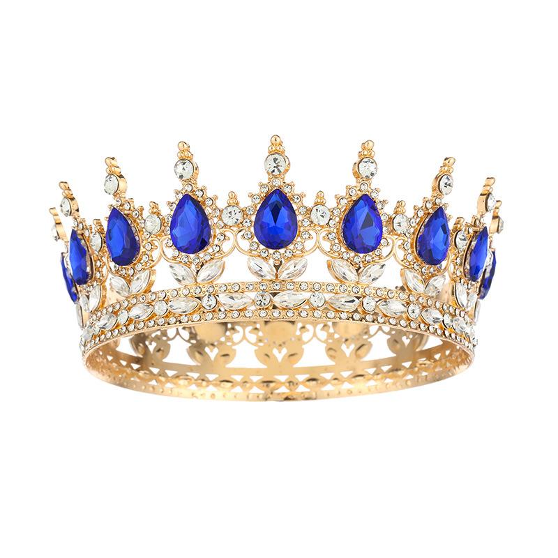 Full Round Crown Headwear Colorful Baroque Retro Full Diamond Jewelry Wedding Dress Accessories Crown Bride's Crown