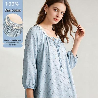 Spring 2026 Women's Lace Pajama Dress - Japanese Sweet Princess Style, Long Sleeve, Light Fabric for Indoors and Outdoors