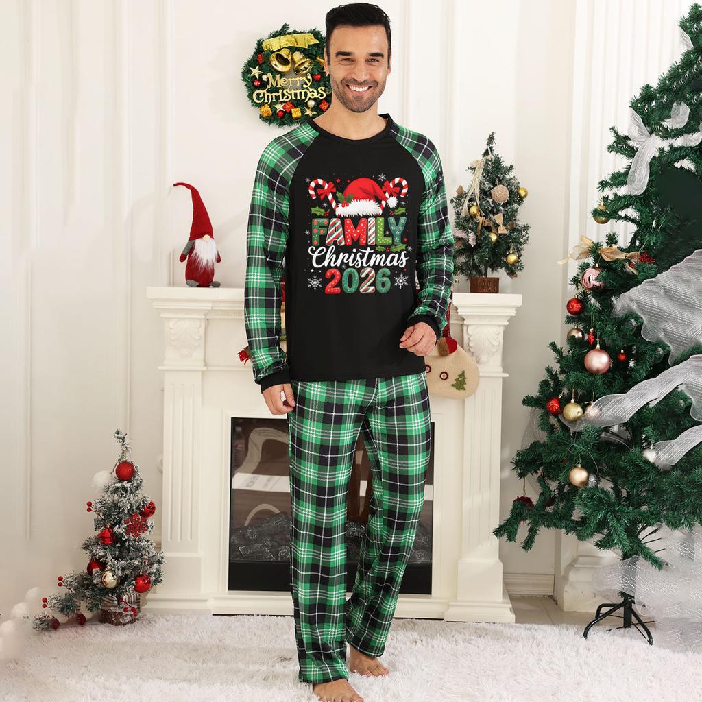 Christmas Print Family Matching Pajama Set, Round Neck Long Sleeve Top and Pants Loungewear