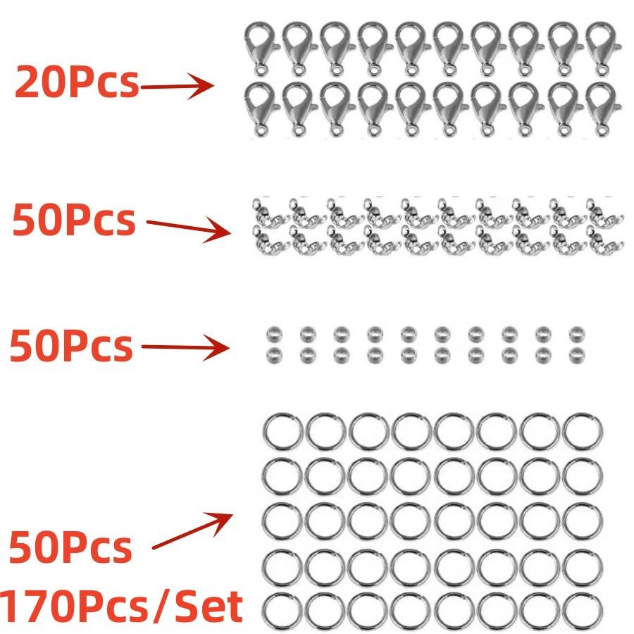 

170 шт./набор застежек-лобстеров, соединительных колец, соединительных застежек, обжимных бусин для браслетов, ожерелий, цепочек, набор аксессуаров для изготовления ювелирных изделий своими руками 170Pcs/Set