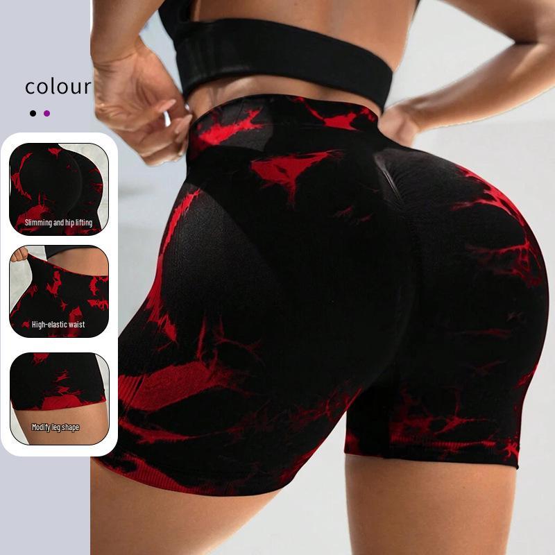 Peach Smiley Face Seamless Tie-Dye Yoga Shorts for Women