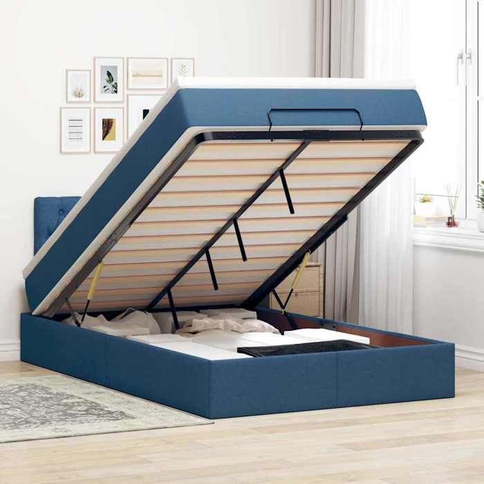 Lit ottoman - Maison Exclusive - 120 x 200 cm - Tissu bleu - Rangement avec LED