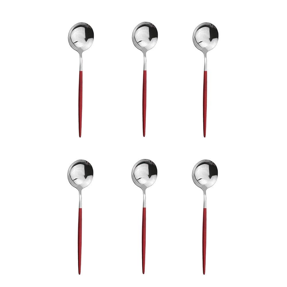 

6 шт., кофейная ложка из нержавеющей стали, десертное мороженое, детские ложки, полированная чайная ложка для перемешивания, кухонные аксессуары, столовые приборы серебряный/красный