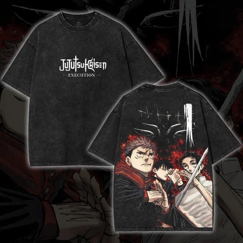 

Итадори Юдзи Магическая битва Аниме Футболка Винтаж Y2k Стиранная Оверсайз Футболка Мужская Женская Одежда С коротким рукавом Хлопковые Футболки Топы S чёрный