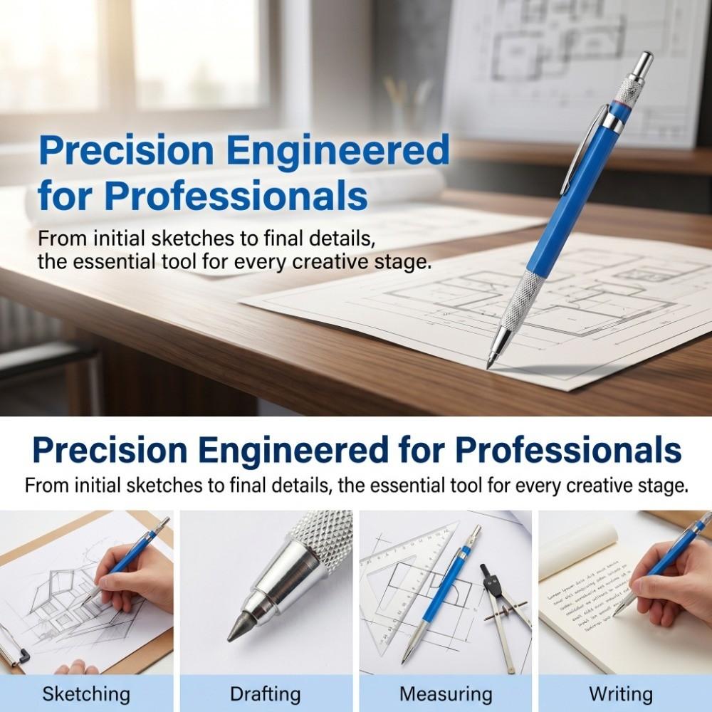 2PCS 6in Metal Drafting Pencil Stable Lead Output Sketch Writing Pencil Sketch Creation