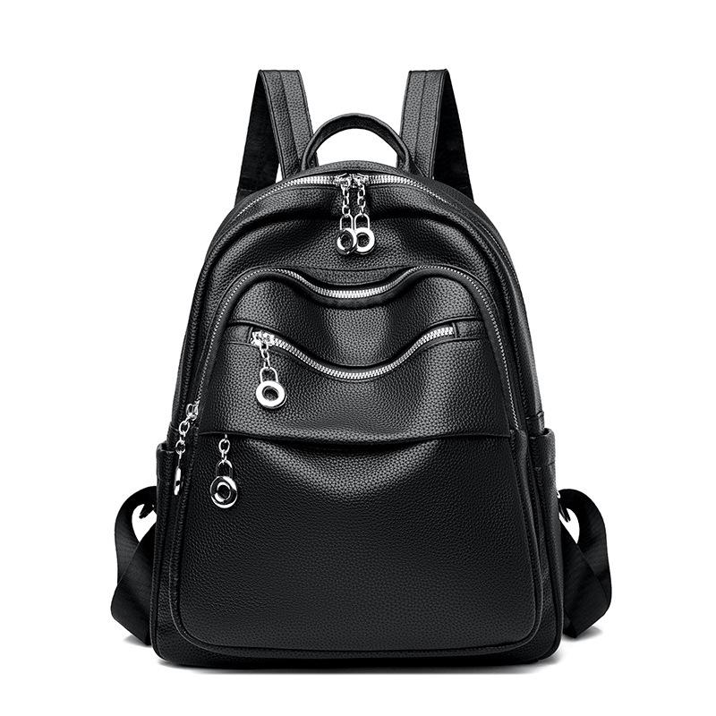 Женский рюкзак конфетного цвета Новый большой вместимости ПУ сумка Женский рюкзак Женщины чёрный