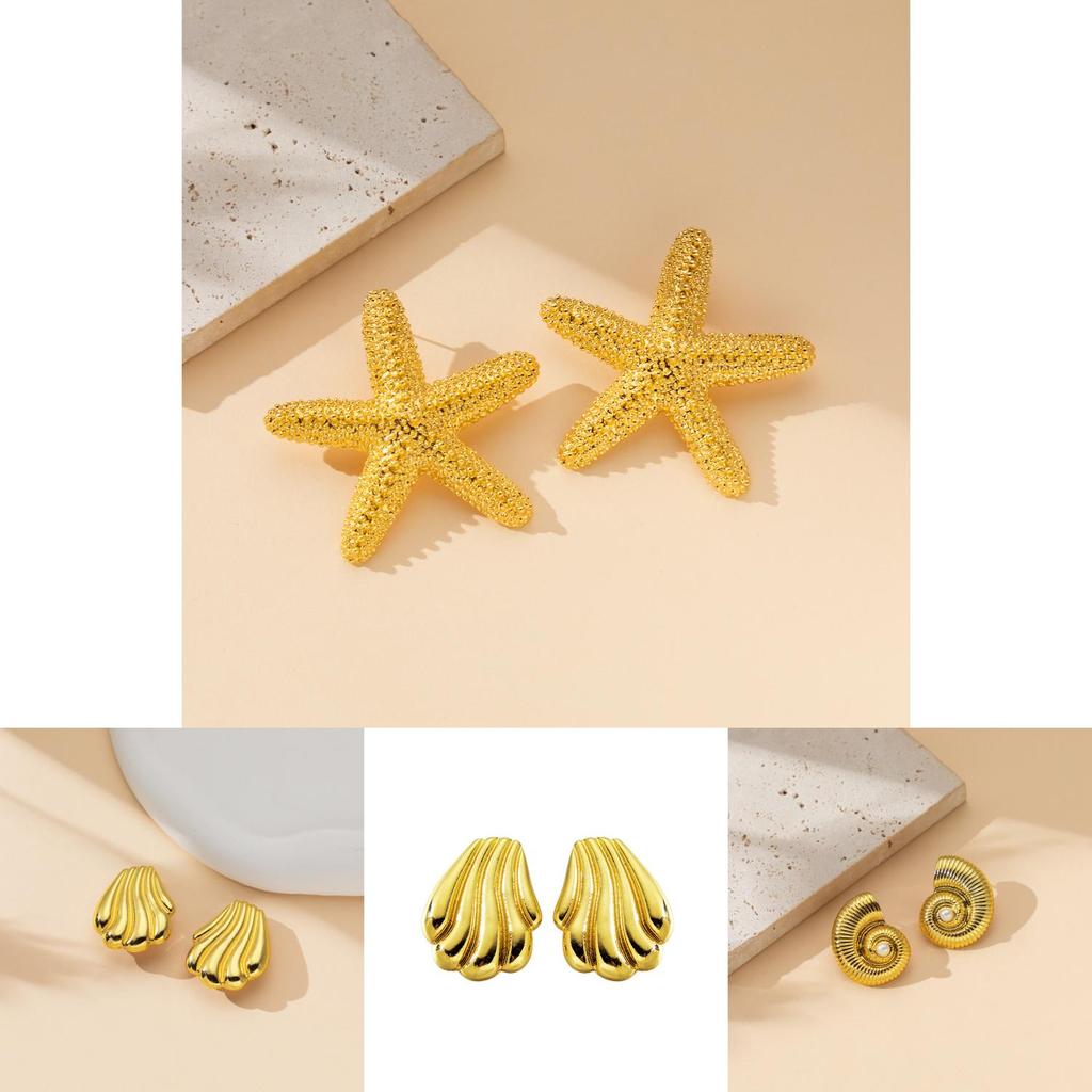 Boucles d'oreilles géométriques animales en alliage d'inspiration vintage avec perles et coquillages pour femmes Été 2024