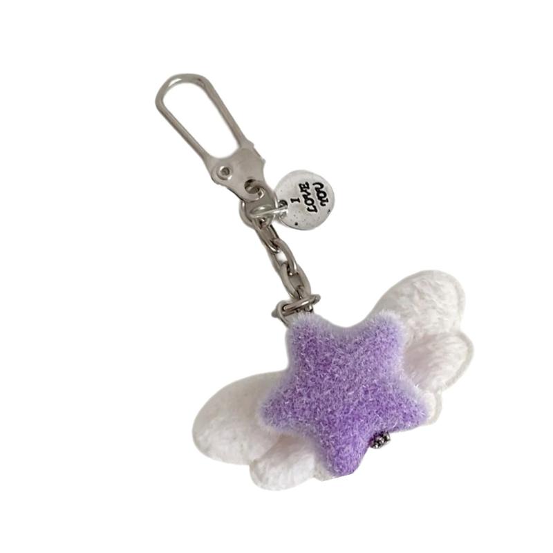 Plush Star Keychain With Angel Wing Fuzzy Materials Fashionable Bag Phone Keys Decoration Gift Present