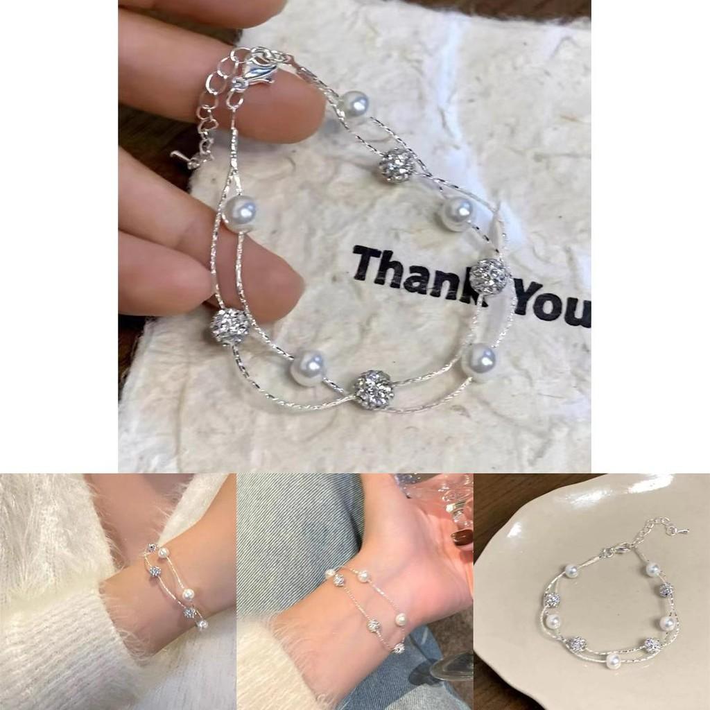 High-end Plated Titanium Steel Geometric Pearl Bracelet Fresh And Sweet Style For Women