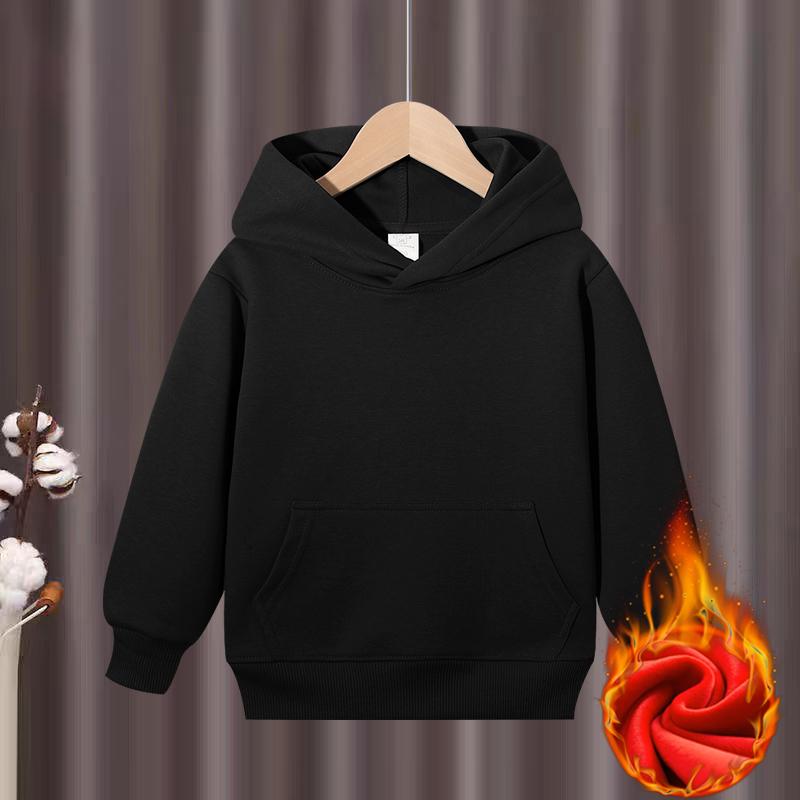 Heavy Weight Cotton Plus Velvet Hooded Sweater KID Thickened Tight Polar Fleece Pullover Hoodie Children Sweats KIDYINHR