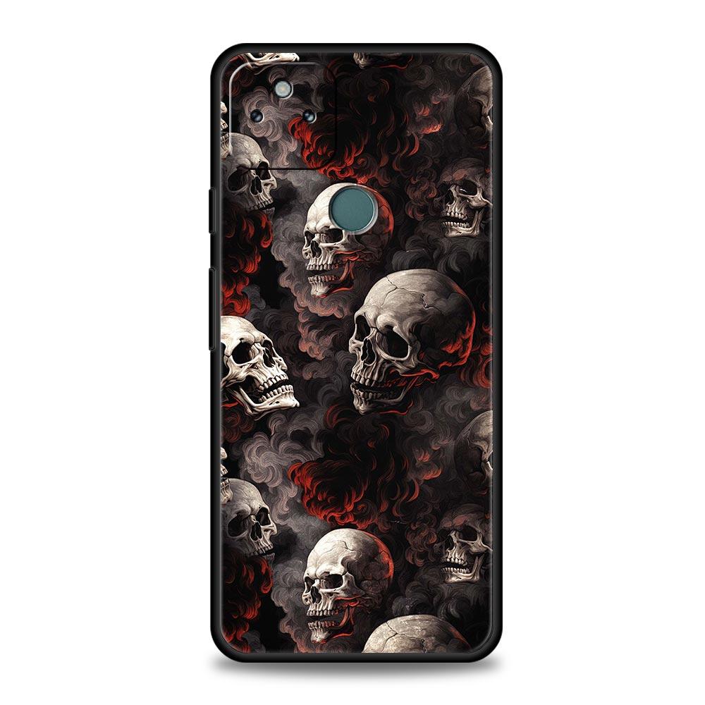 

Phone Case Cover for Google Pixel 10 9 8 7 6 7A 6A Pro Shockproof Soft TPU 10 9 Pro XL Shell Capas Fundas Terror Black Skull Bag Pixel 6