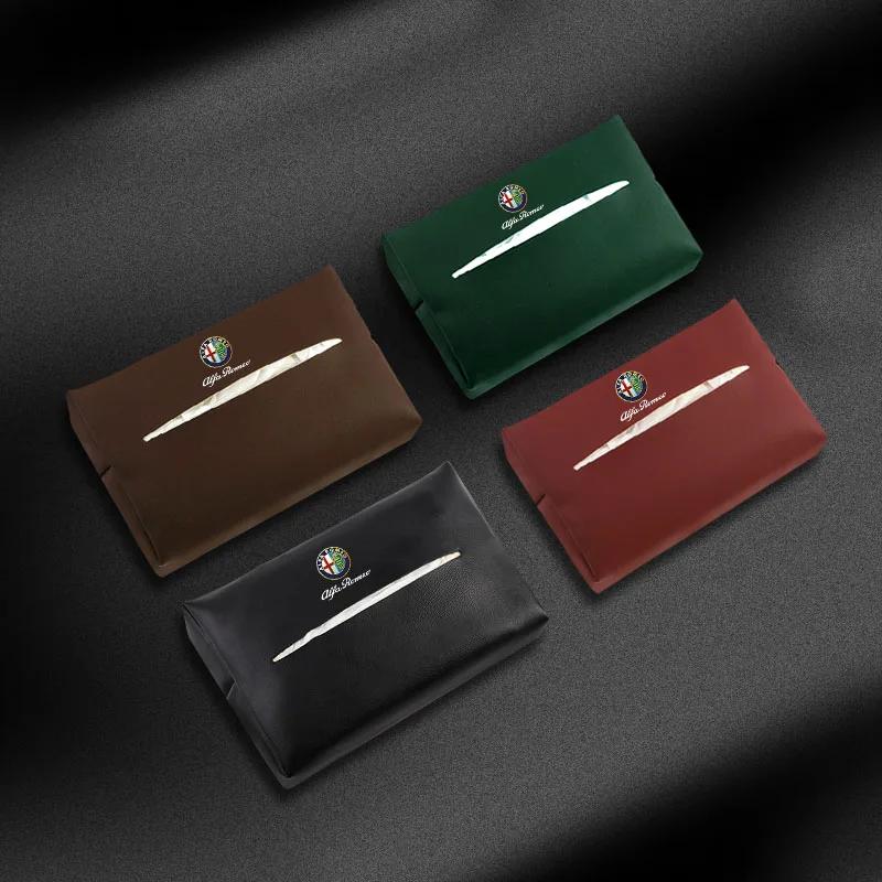Car Stickers For Alfa Romeo Leather Car Tissue Box Sun Visor Seat Back Hanging Bag Accessories For Alfa Romeo 4C 159 166 Spider