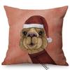 Happy New Year Cartoon Animal Cushion Cover Santa Claus Elk Christmas Decorative Cotton Linen Sofa Throw Pillow Case Cojines