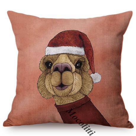 Happy New Year Cartoon Animal Cushion Cover Santa Claus Elk Christmas Decorative Cotton Linen Sofa Throw Pillow Case Cojines
