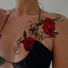 Red Temporary Rose Flower Arm & Leg Tattoo Stickers, Stripper Chest & Thigh Design, Waterproof, Perfect For Women