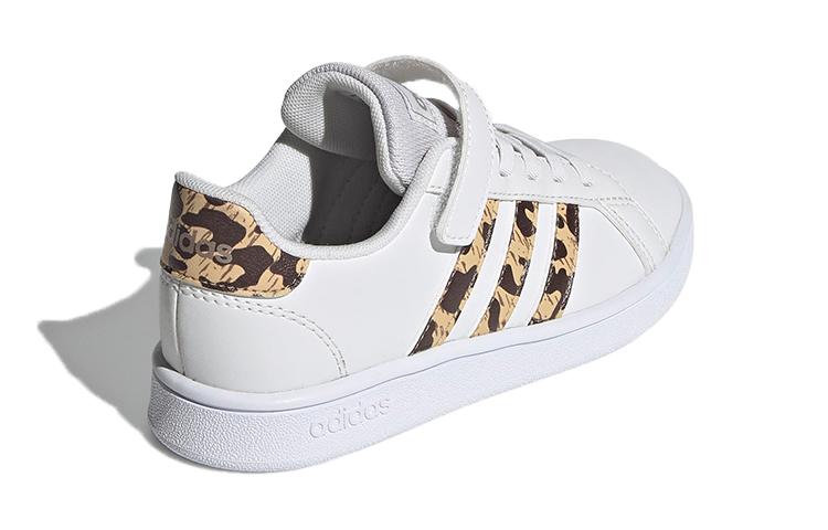 adidas Neo GRAND COURT Synthetic Leather Abrasion Resistant Low Top Kids' Skateboarding Shoes White Leopard Print FZ3516