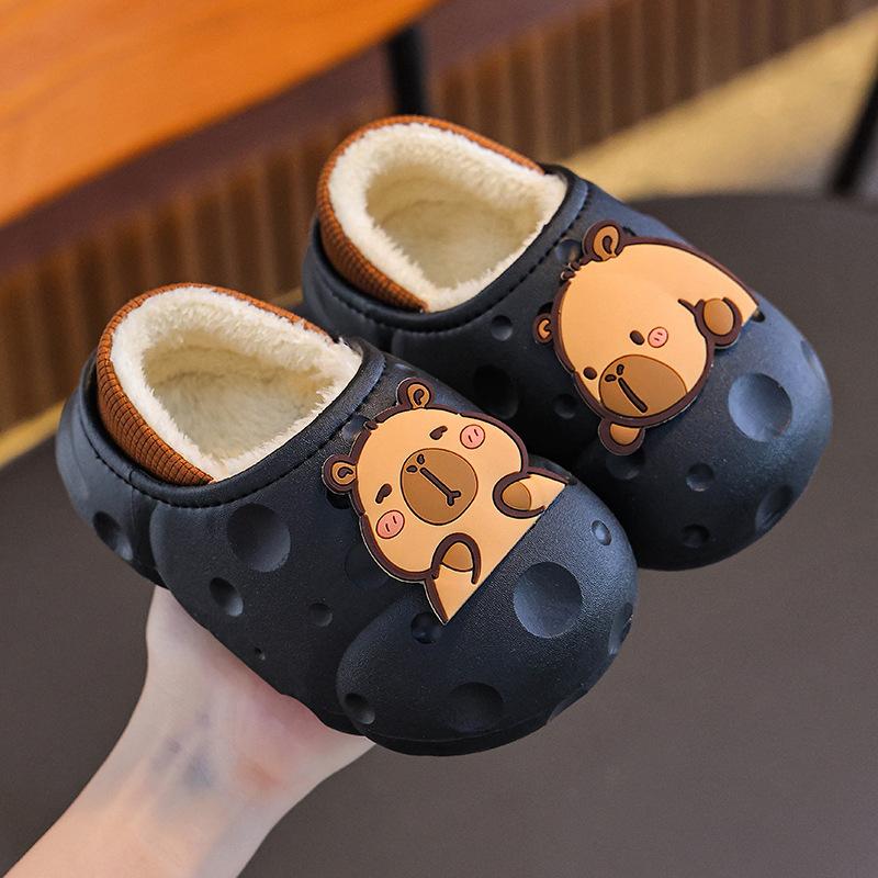 Autumn and Winter Children's Cotton Slippers for Both Boys and Girls, Warm and Plush Waterproof, Medium and Large Children's Bags with Cotton Heels