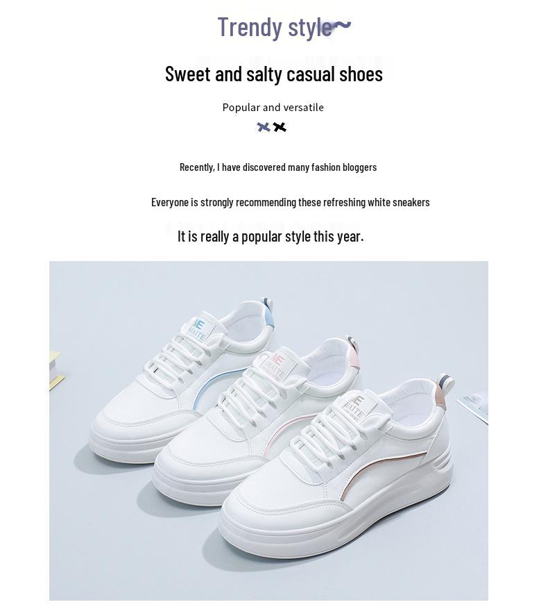 Korean Style Women's Platform Sneakers - Spring 2024 Casual White Shoes