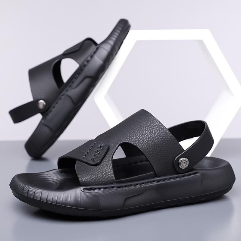 Fashion Casual Leather Summer Men Slippers Breathable Sandals Classics Beach Slides Outdoor Male Flip Flops Soft Dual-Purpose Half Drag