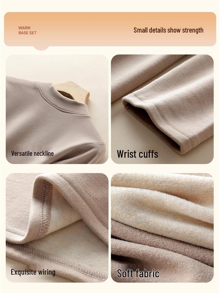 Women's Wool Silk Thermal Set: Warm Stand Collar Top & Trousers - Heat-Generating, Skin-Friendly Base Layer for Autumn/Winter.