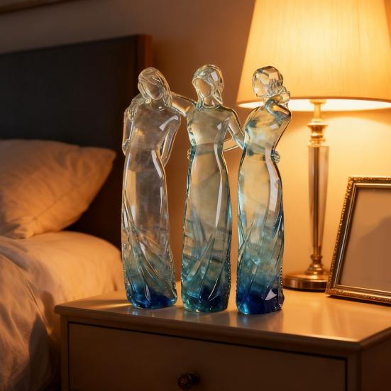 Goddess Figurine Resin Tinted Goddess of Hope Sisters Sculpture Transparent Gradient Blue Woman Statue for Table Mantel Bookshelf Decor