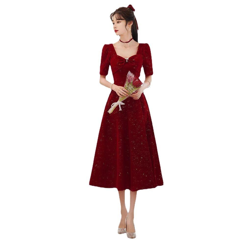 Toast Bride Beautiful Red Engagement Dress Senior Annual Meeting Wedding Day Casual Small Dress