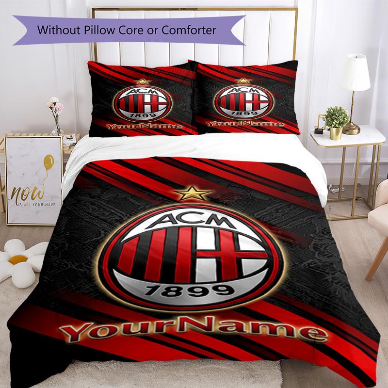 Ac Milan Personalizza il tuo nome Set Biancheria da Letto Copripiumino Traspirante con Federe Decorazione per la Casa Regalo di Compleanno