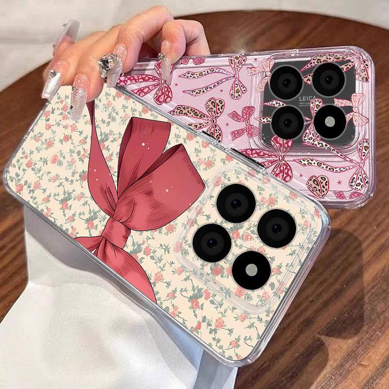 Pink Bowknots Floral Pattern Case For Xiaomi Redmi Note 15 Pro 4G Funda Redmi Note 14 13 Pro 5G Clear TPU Silicone Soft Cover