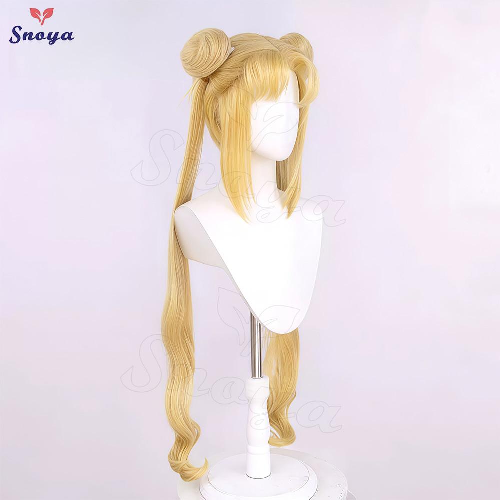 Snoya Sailor Moon Perücke Tsukino Usagi Cosplay Goldgelb Prinzessin Serenity Langes Lockiges Synthetikhaar Perücke für Halloween Cosplay