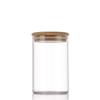 80mm High Borosilicate Glass Storage Jar with Wood Stopper & Bamboo Lid - Straight Neck, Multiple Sizes