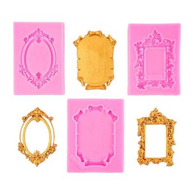 4 Stück Barock Fotorahmen Fondantformen Vintage DIY Basteln Lufttrocknende Tonformen Geprägtes Design Flexible Fotorahmenformen
