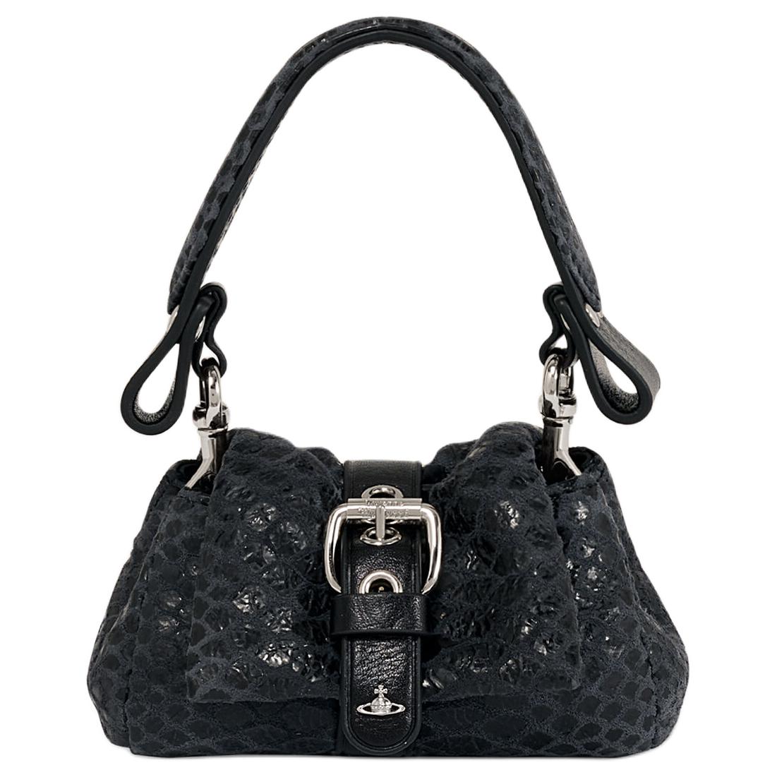 

VIVIENNE WESTWOOD Hazel Treasure Charm Embossed Design Pleated Shape Leather Shoulder Bag Women Bags Black 8212000EWL00BGDARKGREY Basic Set (Bag+Dust Bag)